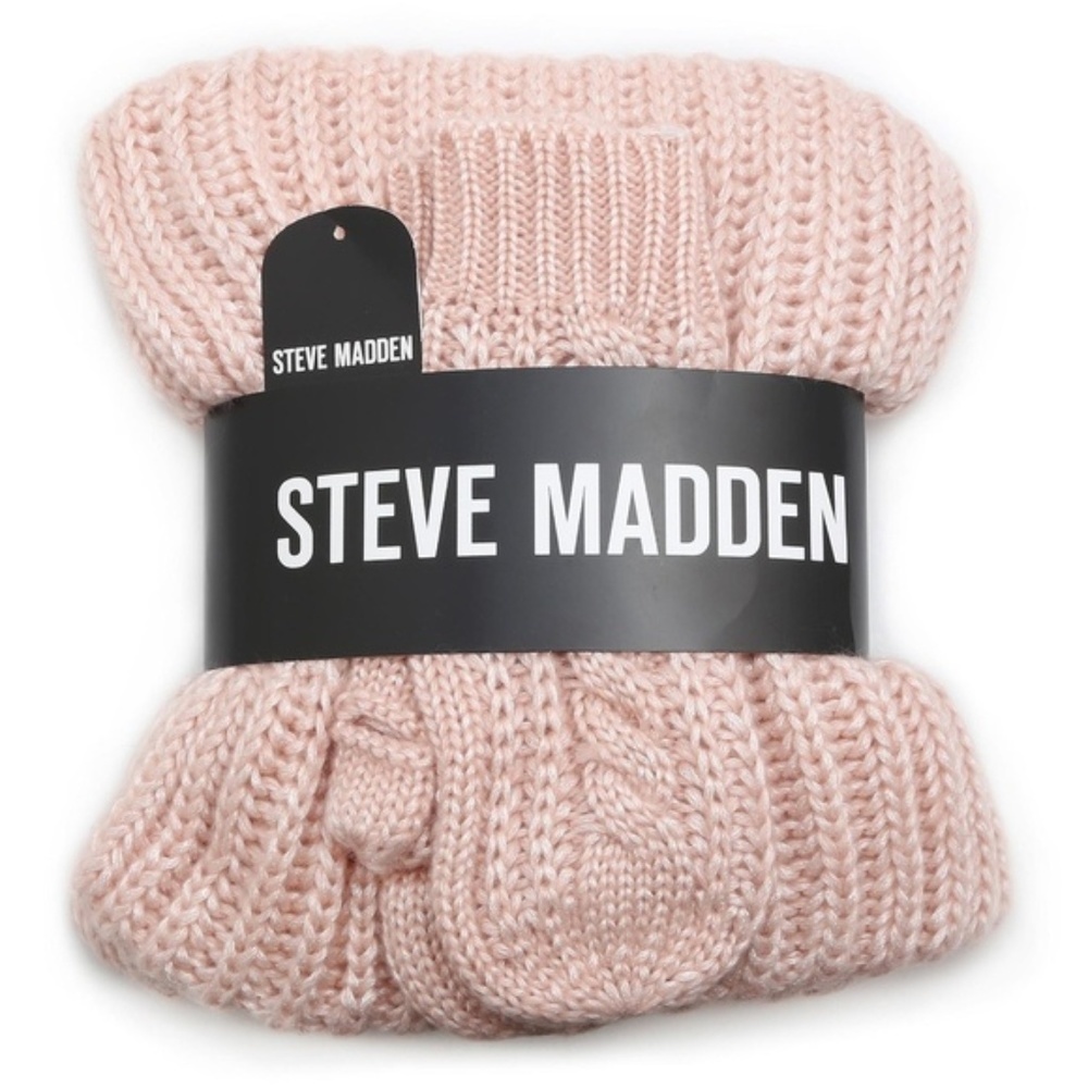 Steve Madden Muffler & Mittens Cable Knit Blush